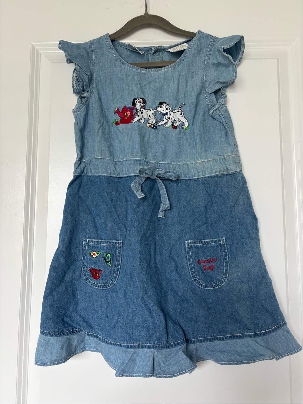 Vintage Disney Store embroidered 101 Dalmatians puppies girl's denim dress
